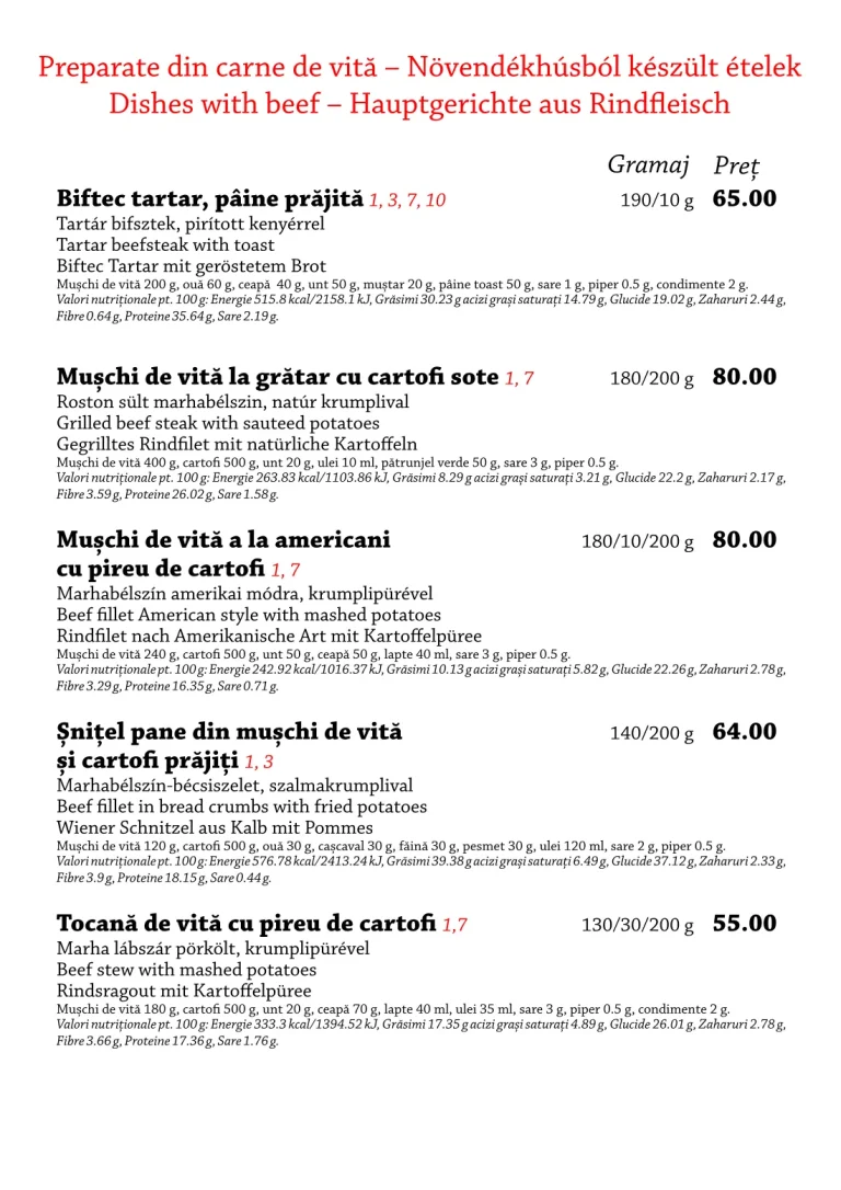 Meniul restaurantului Tip Top, pagina 11